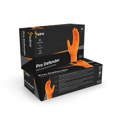 2 Boxes of Edma Pro Defender Orange Nitrile Diamond Grip 9mil Gloves #color_orange