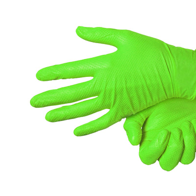 Edma Pro Defender Green Nitrile Diamond Grip 9mil Gloves on hands #color_green