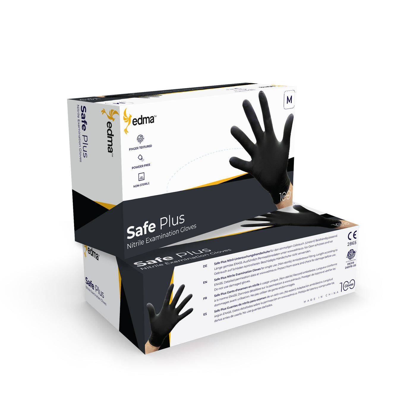 2 Boxes of Safe Plus Black Nitrile Examination Gloves  #color_black