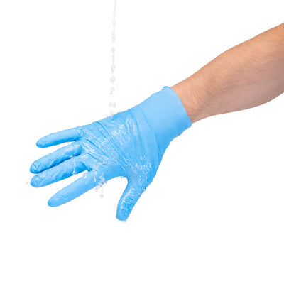 Safe Plus Blue Nitrile Examination Glove Water Resistance Test #color_blue