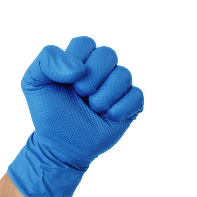 Edma Pro Defender Blue Nitrile Diamond Grip 9mil Glove fist #color_blue