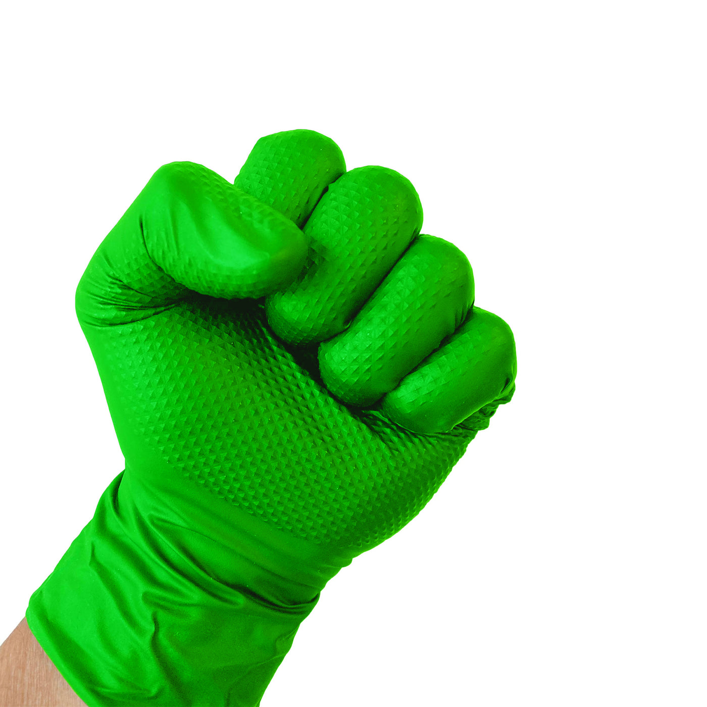 Edma Pro Defender Green Nitrile Diamond Grip 9mil Gloves fist #color_green