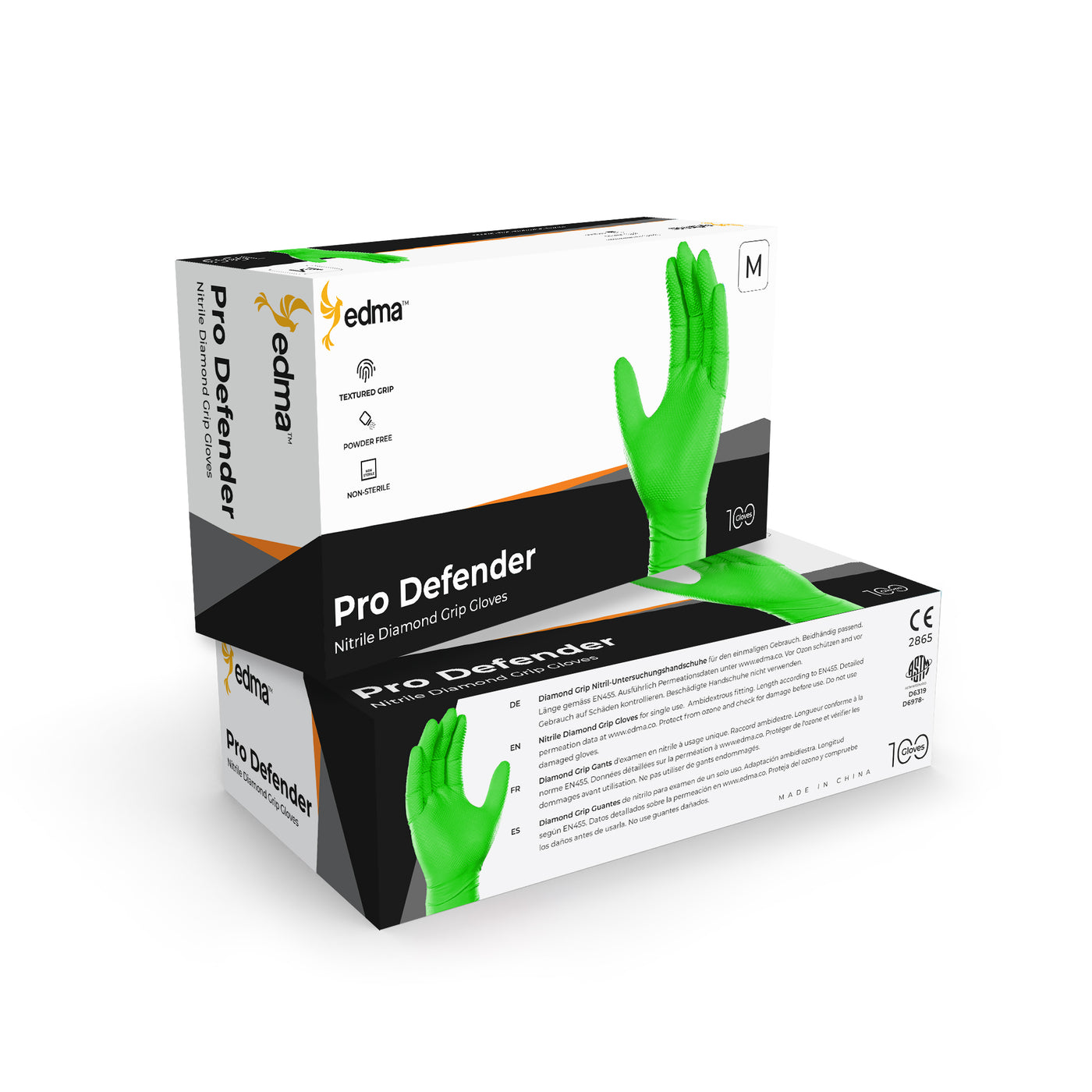 2 Boxes of Edma Pro Defender Green Nitrile Diamond Grip 9mil Gloves #color_green