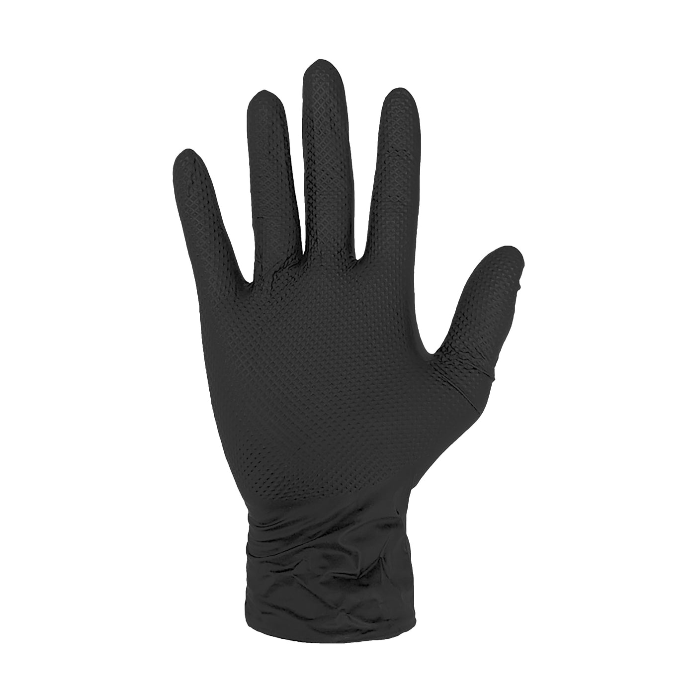 Edma Pro Defender Black Nitrile Diamond Grip 9mil Gloves on hand vertical #color_black