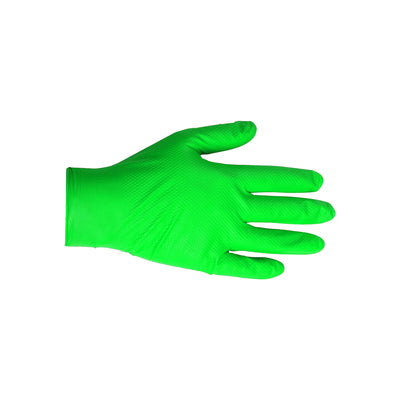 Edma Pro Defender Green Nitrile Diamond Grip 9mil Gloves on hand #color_green