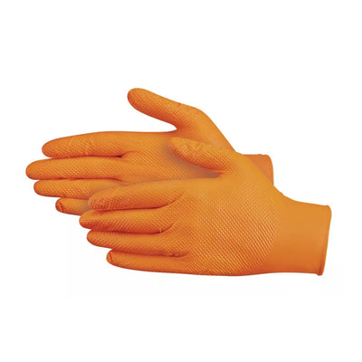 Edma Pro Defender Orange Nitrile Diamond Grip 9mil Gloves two hands #color_orange