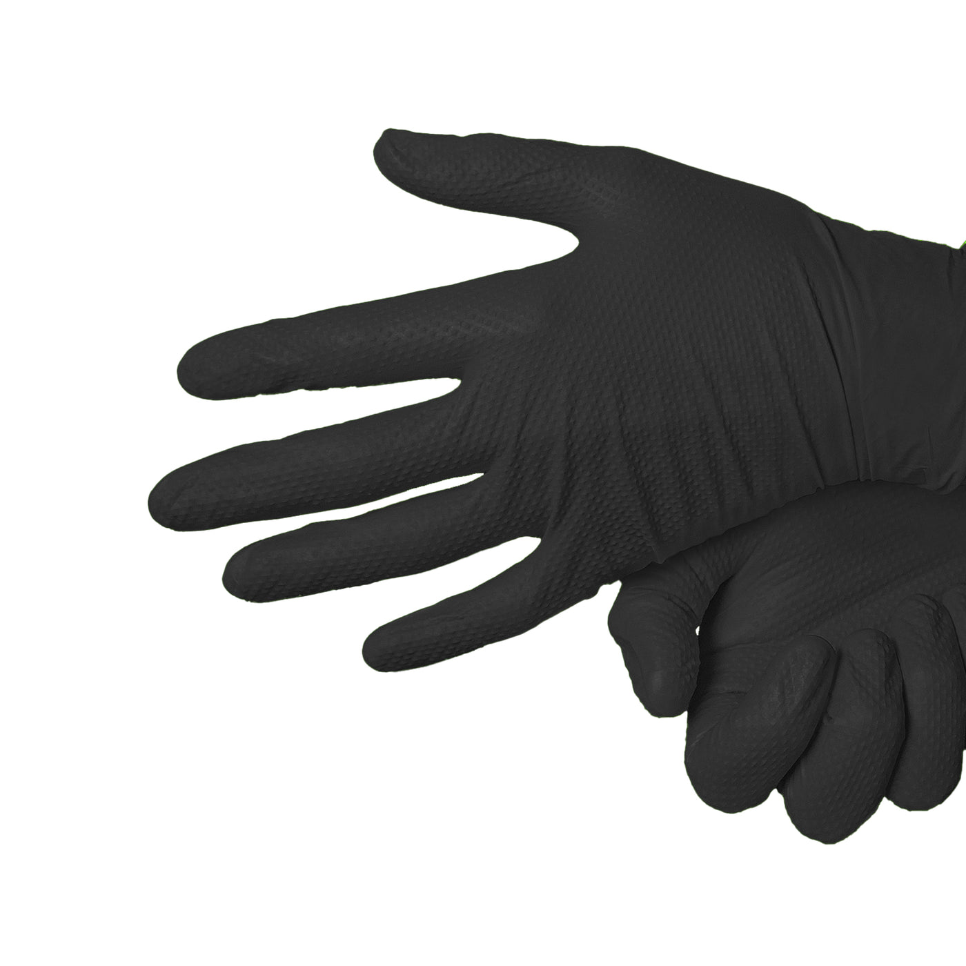 Edma Pro Defender Black Nitrile Diamond Grip 9mil Gloves on hands #color_black