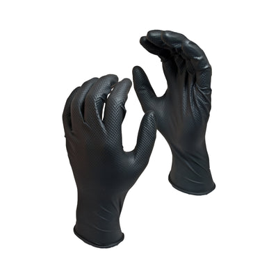 A pair of  Edma Pro Defender Black Nitrile Diamond Grip 9mil Gloves  #color_black