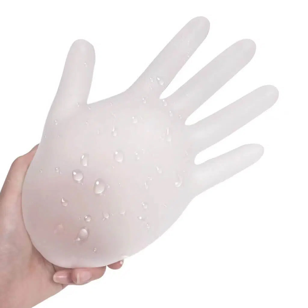 White Protect X disposable vinyl gloves on hole test #color_white