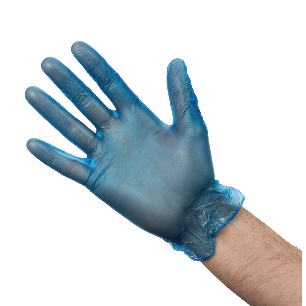 Blue Protect X disposable vinyl glove on hand open  #color_blue