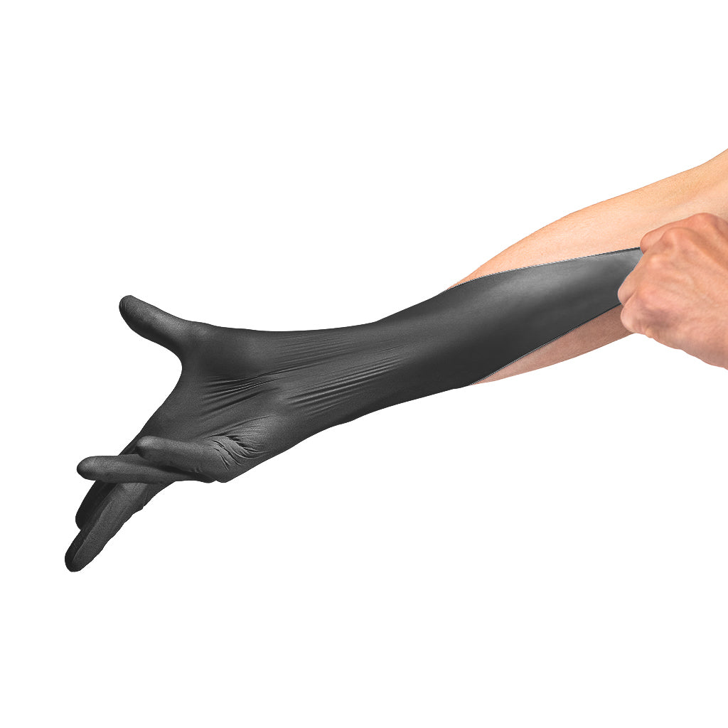 Black Protect X disposable vinyl gloves stretch test  #color_black