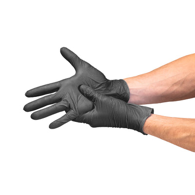 Safe Plus Black Nitrile Examination Gloves on hand #color_black