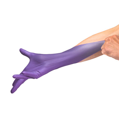 Safe Plus Purple Nitrile Examination Gloves stretch test #color_purple