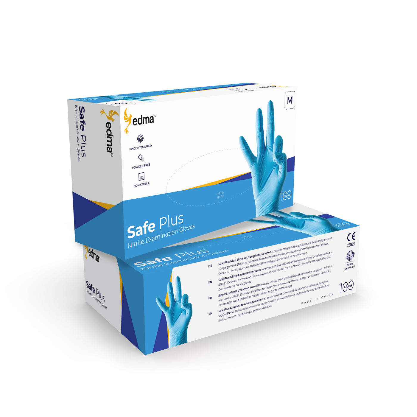 2 Boxes of Edma Safe Plus Blue Nitrile Examination gloves #color_blue