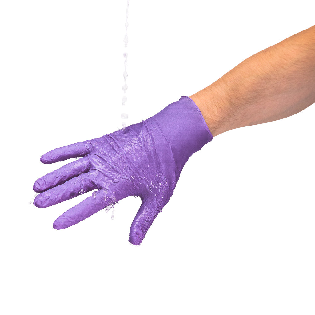 Safe Plus Purple Nitrile Examination Gloves water resistance test #color_purple