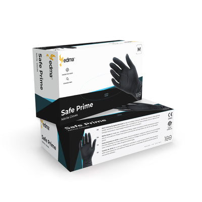 2 Boxes of Edma Safe Prime Black Nitrile Disposable gloves #color_black